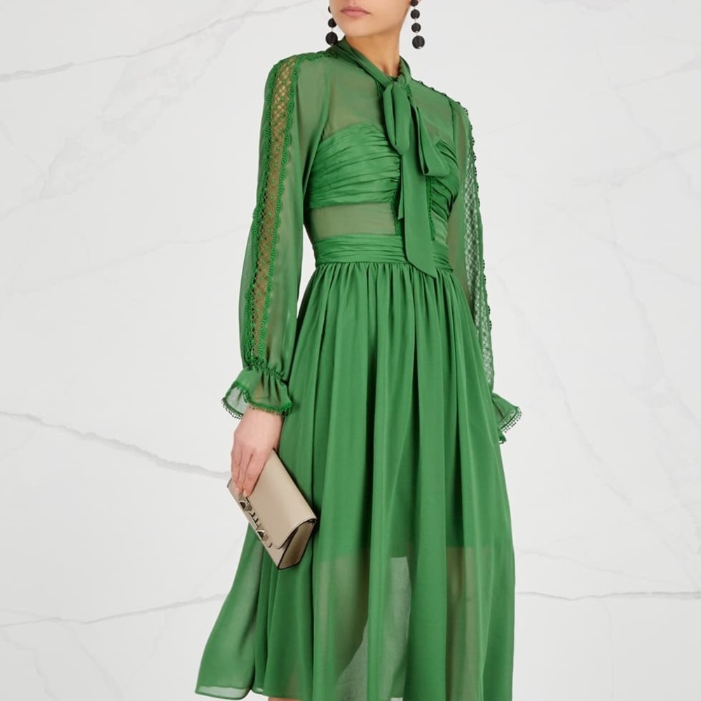 Self Portrait Green Pussy Bow Dress